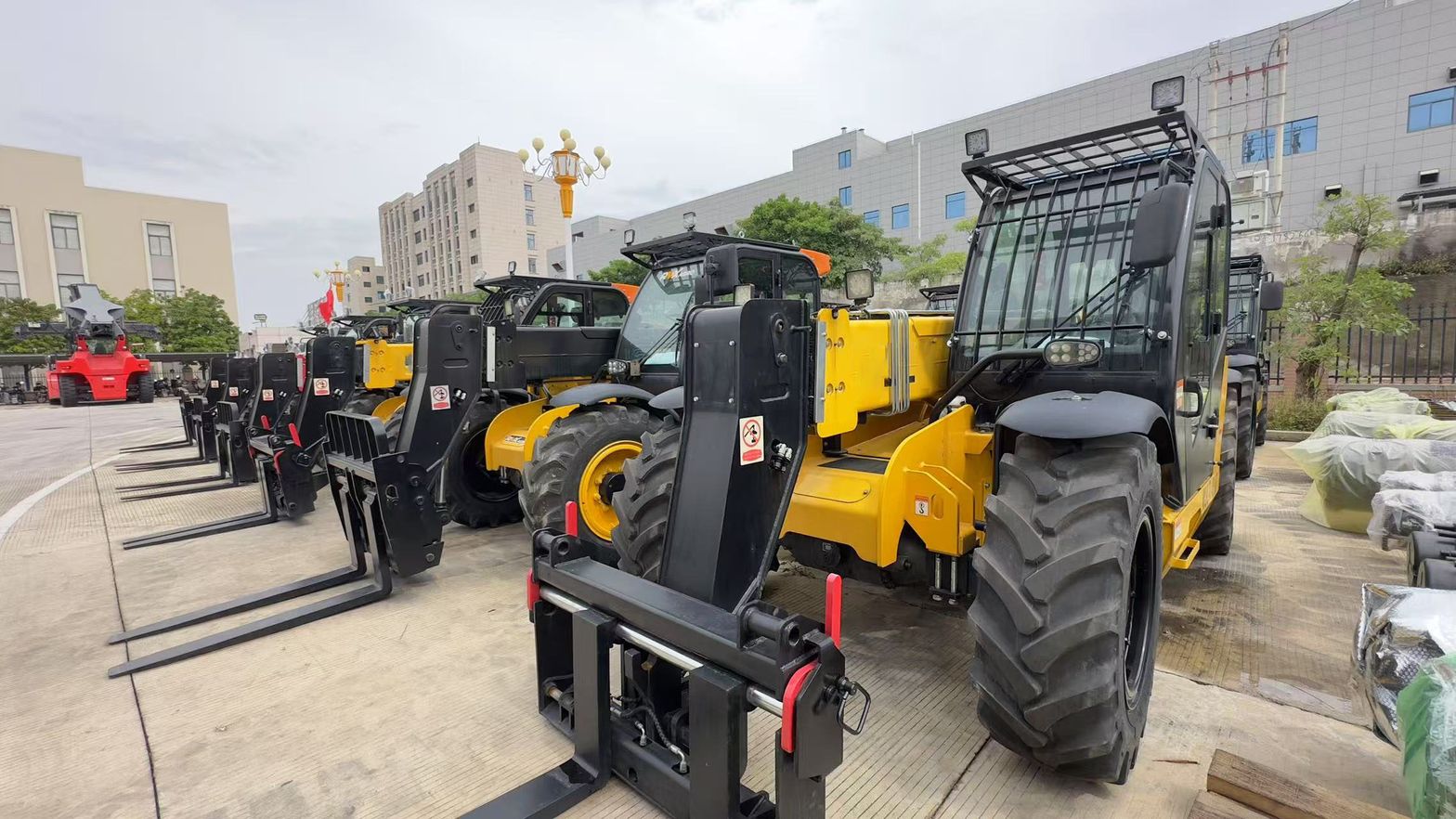 Assembly line with forklift components
